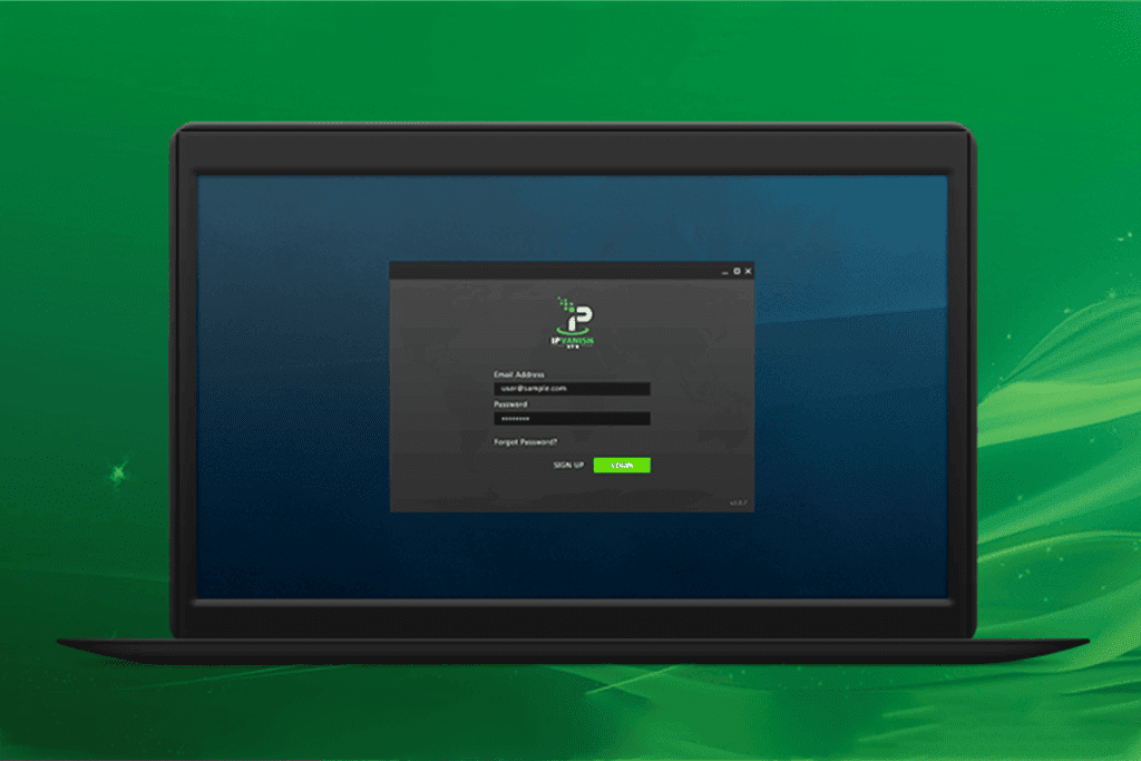 A black Windows laptop on a green background displays the updated Window app login screen