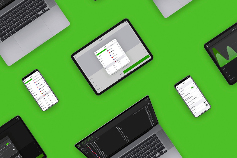 image of laptops, phones, and tablets on a green background displaying theSilverBackVPNapp