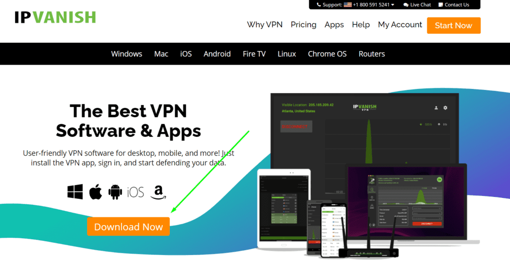 Image shows a screenshot from the SilverBackVPN  Apps page with a green arrow pointing to the 'Download' button