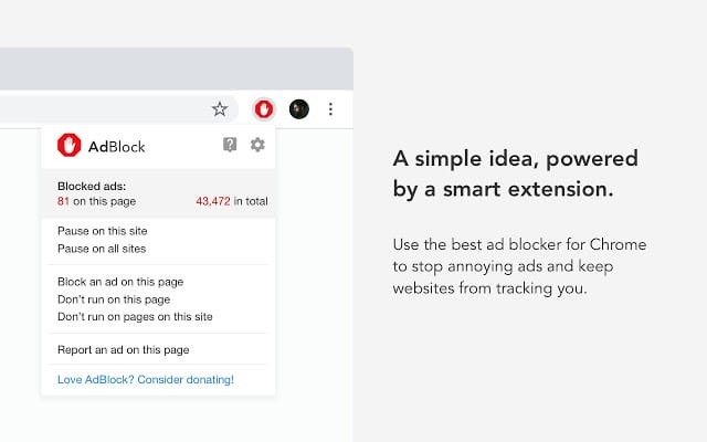 An adblocker windows shows the number of ads blocked on the page and during the online session