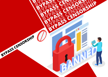 Illustration shows a man banned from seeing content with a wall that says "Bypass Censorship" on Fire Stick