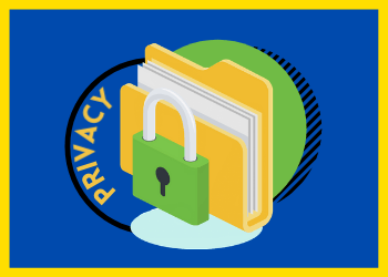Illustration of files secured with a padlock next to the word "Privacy"