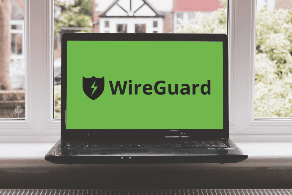 WireGuard text appears over green on a Windows laptop computer display