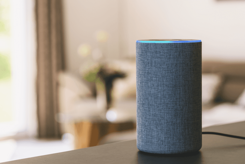 Image shows an Alexa smart speaker by Amazon known to privacy advocates for its invasive data collection and cause to delete an Amazon account