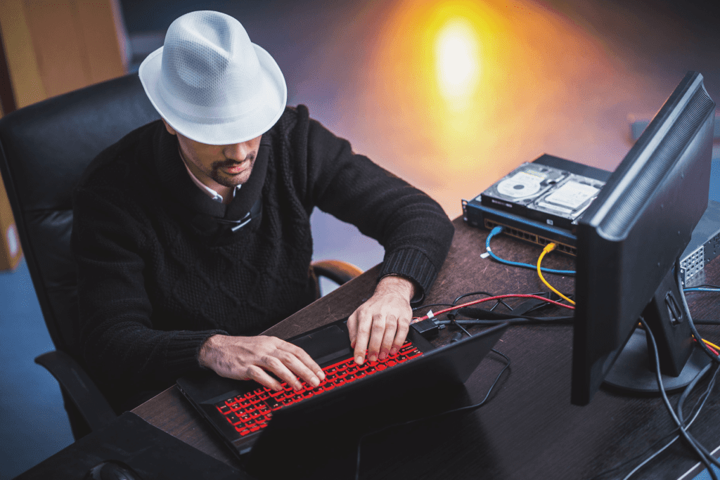 A white hat hacker is seen performing a penetration test