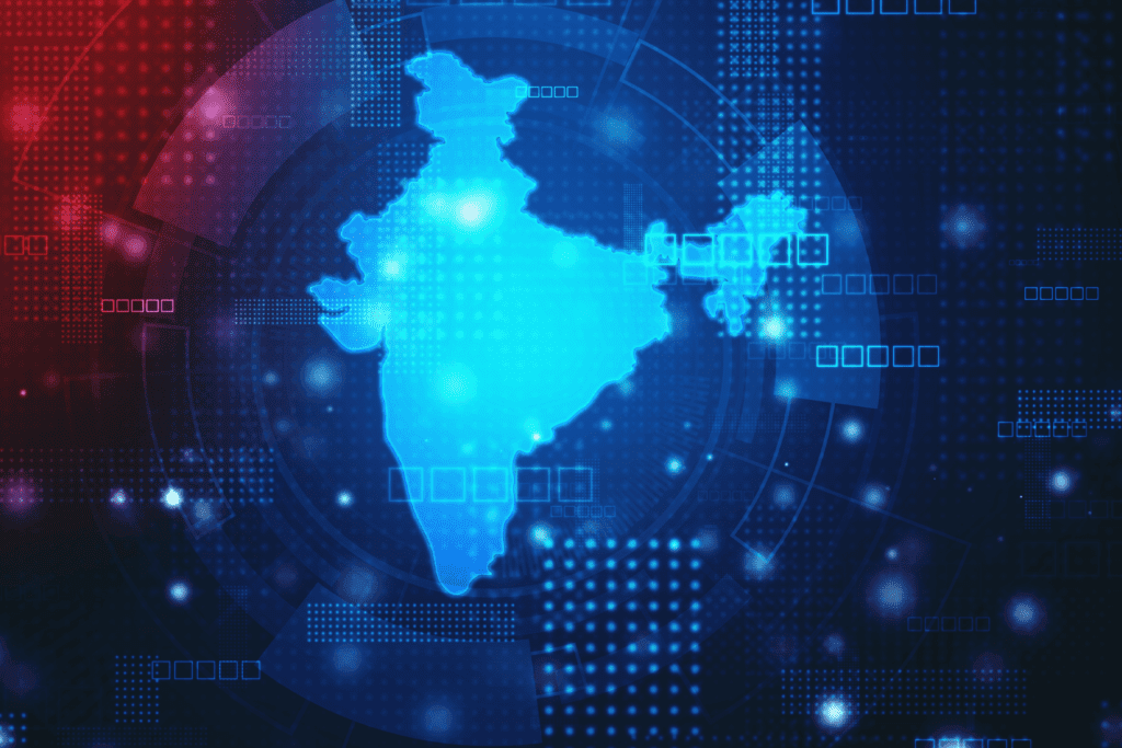 Visual of India (seen in red and blue digitalization) which recently enacted VPN data retention laws