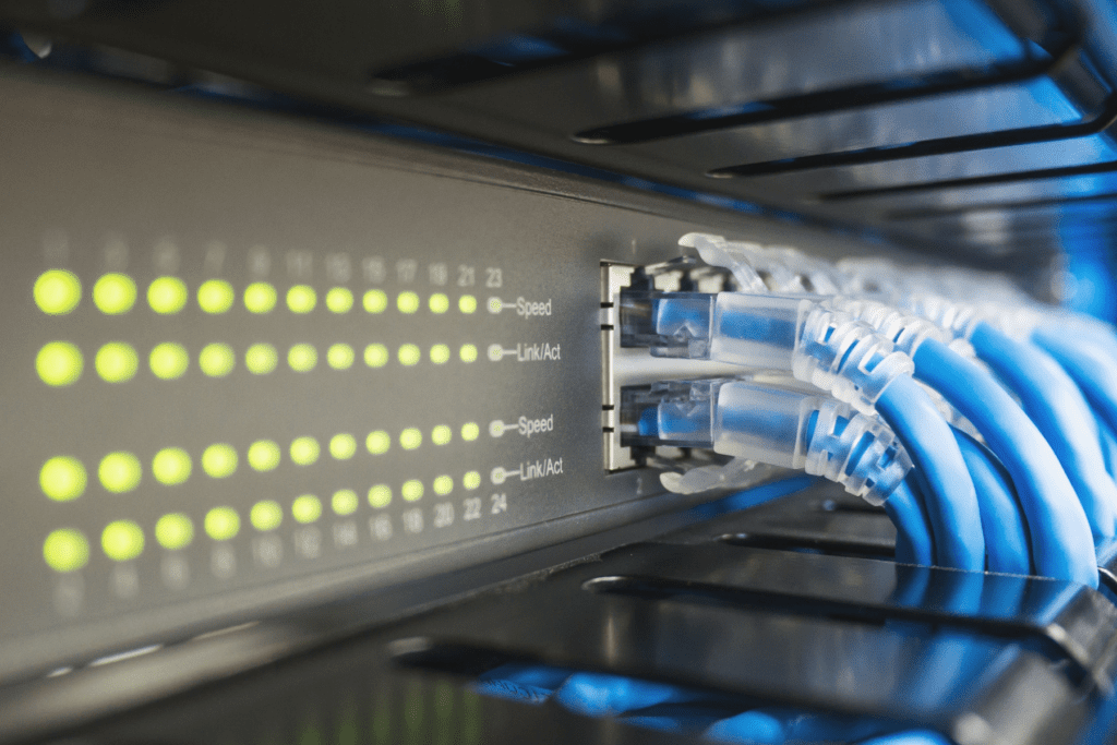A close-up image server networking hardware visualizing a VPN port