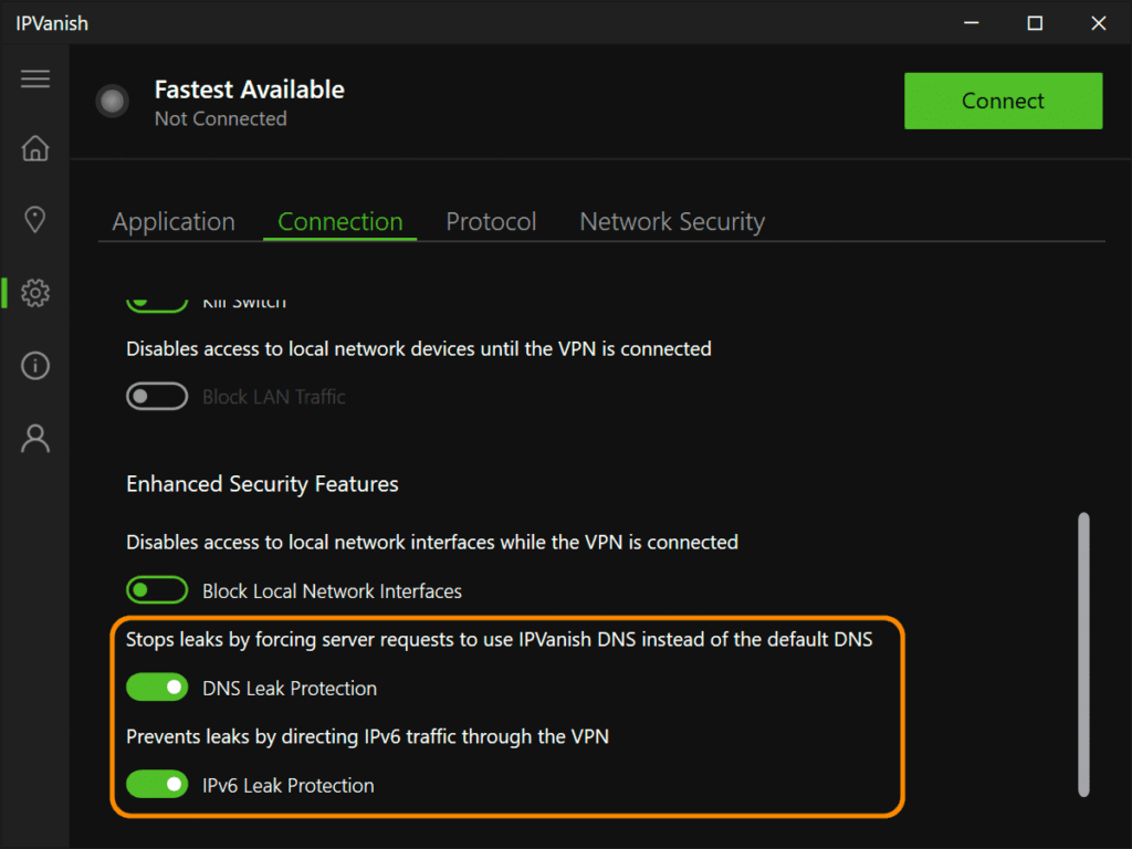 TheSilverBackVPNapp Connection Settings in which a person can disable IPv6 to prevent VPN leaks without disabling IPv6 on their whole machine