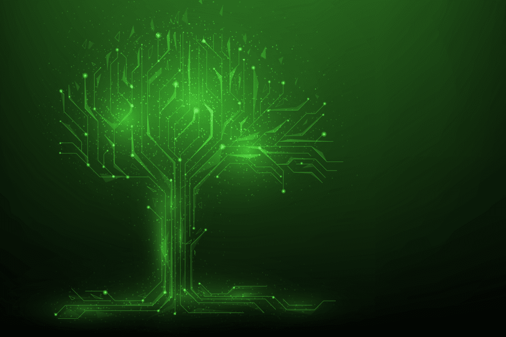An artistic illustration of a digital tree in tree made of networking points and interconnected lines to visualize what is root with root level access in a computer