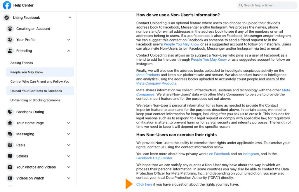 A screenshot image shows the Help Center article in which the Facebook phone number removal tool is hidden