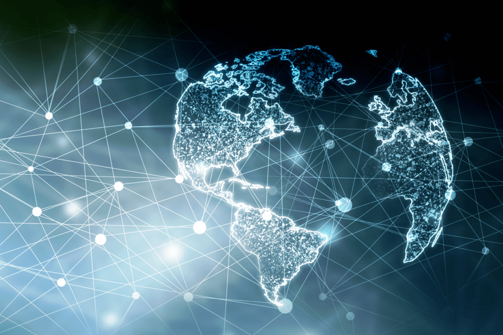 Visualization of digital connections with a globe and networking points to illustrate the world wide web vs internet
