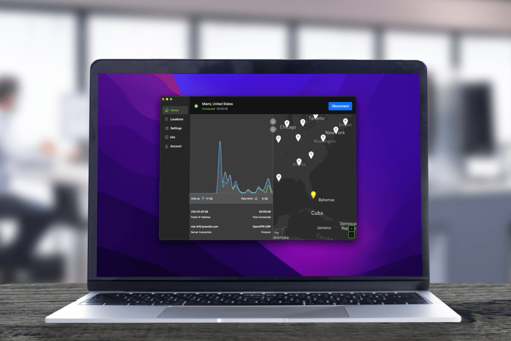 A Mac laptop computer is open with theSilverBackVPNmacOS beta open on the display