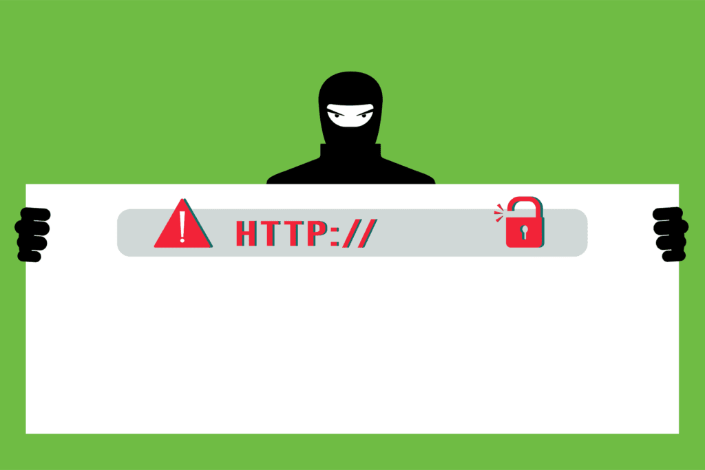 Illustration of a hacker behind a malicious phishing site using a URL padding attack
