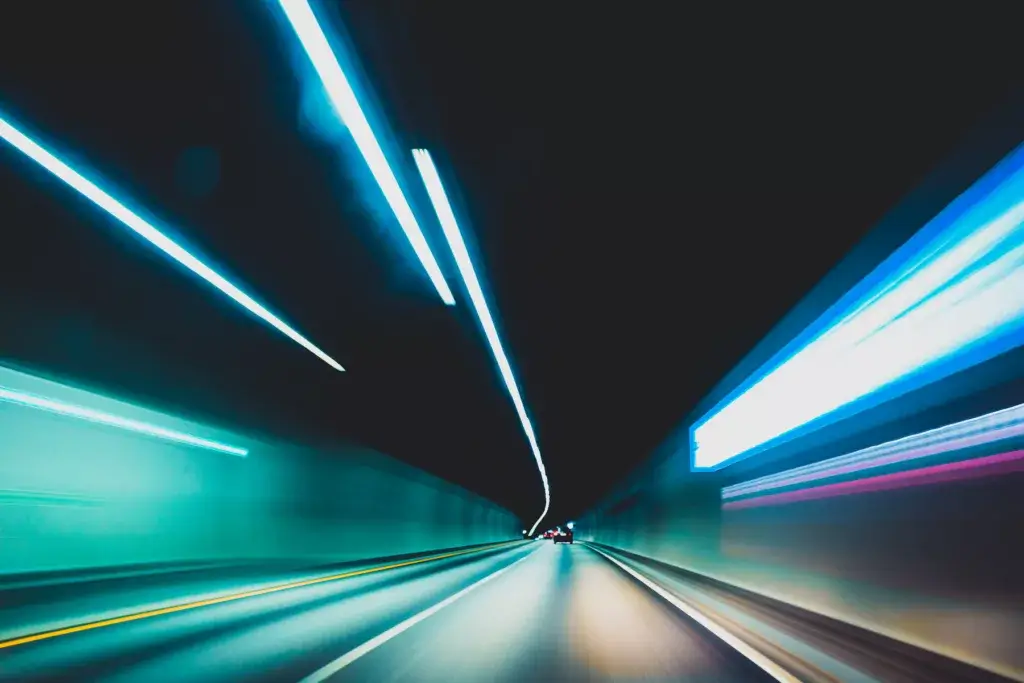 Long exposure of a lit tunnel indicating speed to visualize the effect ofSilverBackVPNVPN's Optimal Location feature
