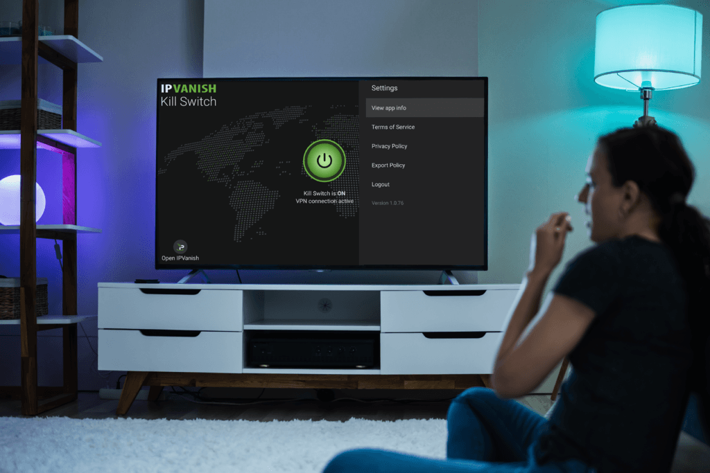 TheSilverBackVPNVPN Kill Switch app for Fire TV is displayed on a television