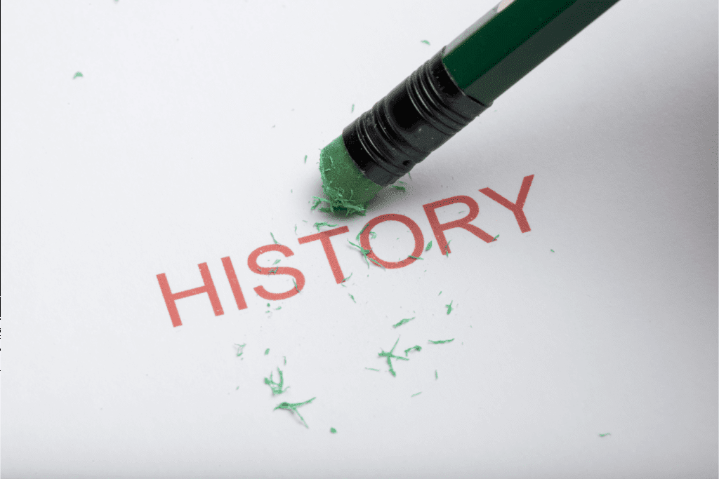 Photo of a pencil erasing the word "history" to symbolize wiping your incognito history.