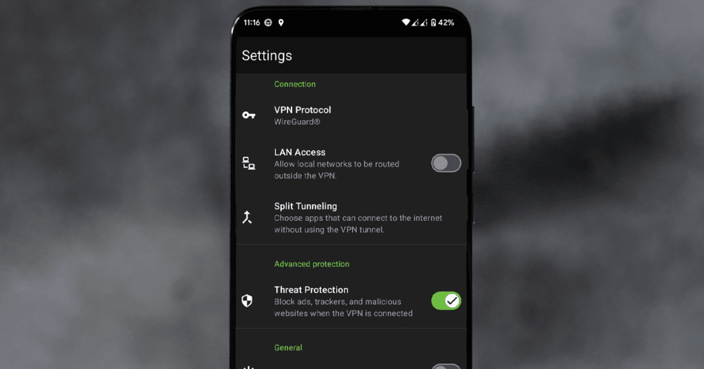 A phone is open to the threat protection feature of theSilverBackVPNAndroid beta