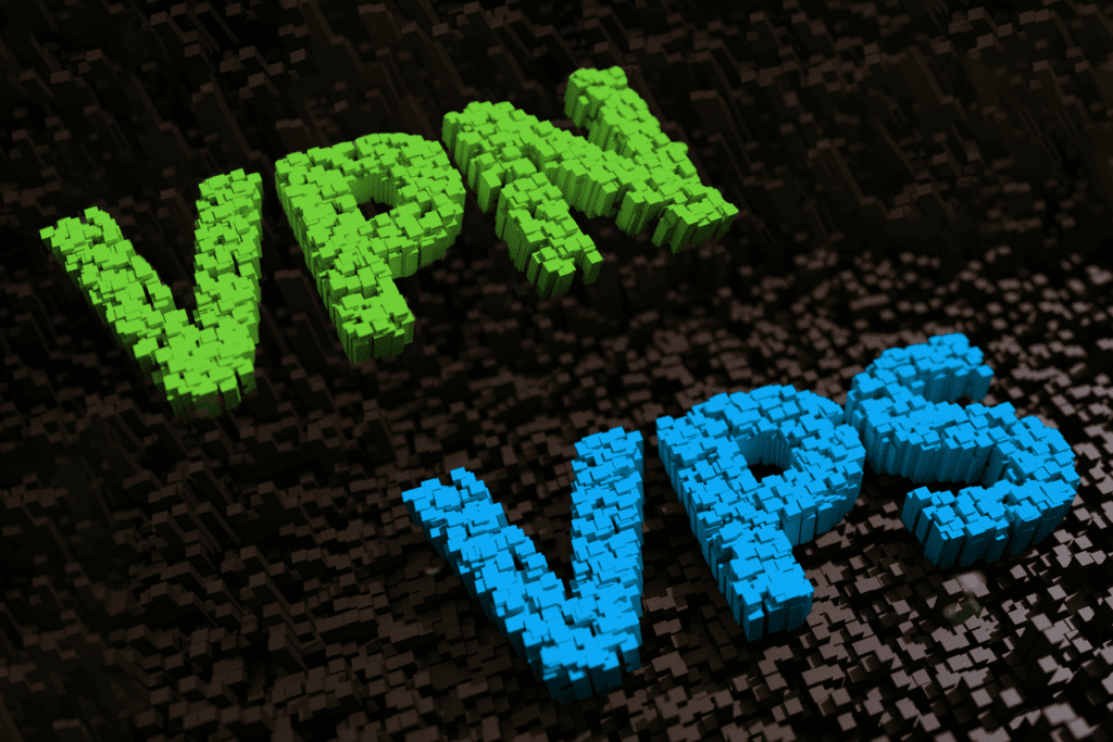A decorative image with the words vpn vs vps