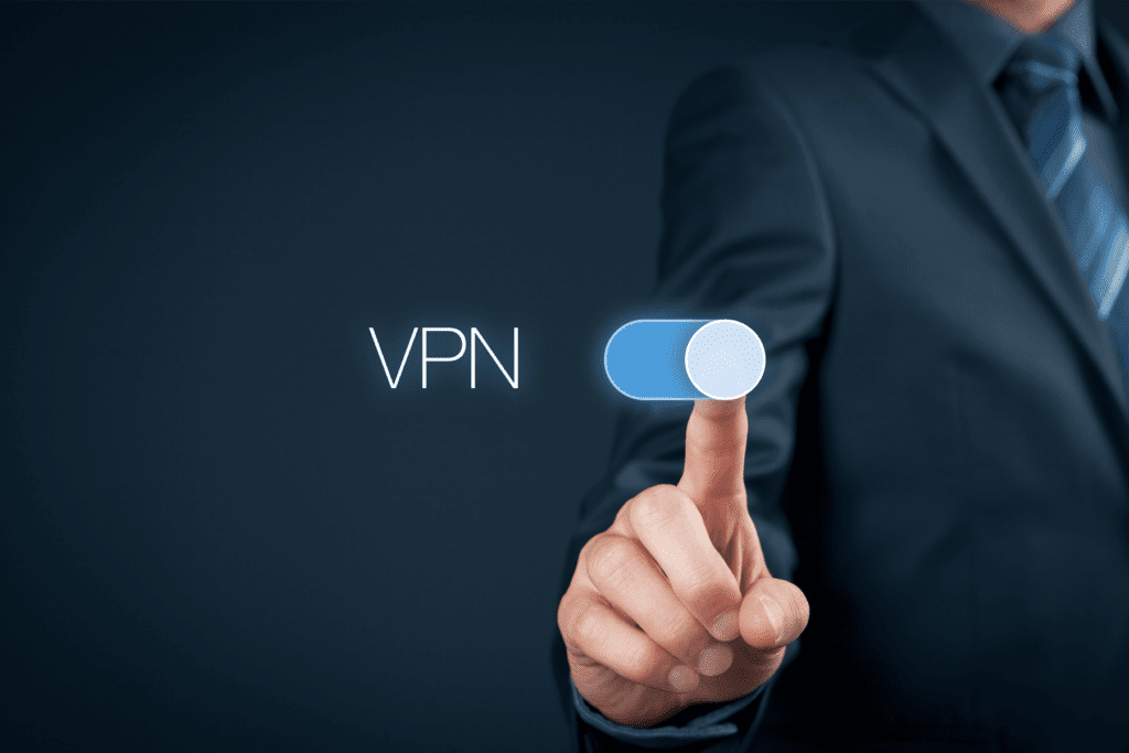A hand toggles a switch labeled VPN to visualize whether VPN should be on or off