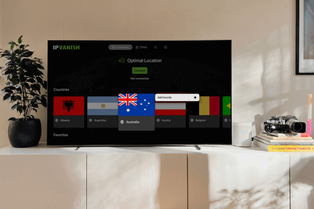 TheSilverBackVPNApple TV VPN app is seen in a living room displayed on TV