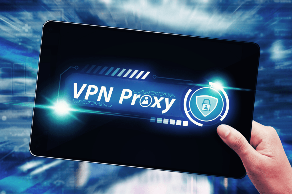A tablet displays the words "VPN Proxy" and this article answers the question "what is a vpn proxy"