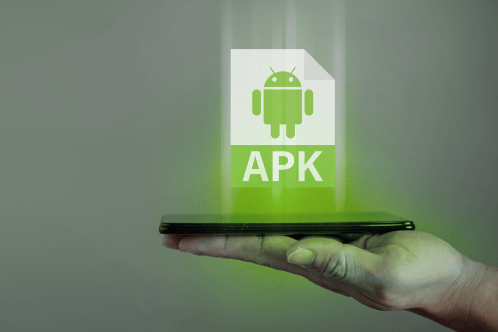 A VPN APK file is visualized glowing green over a smartphone