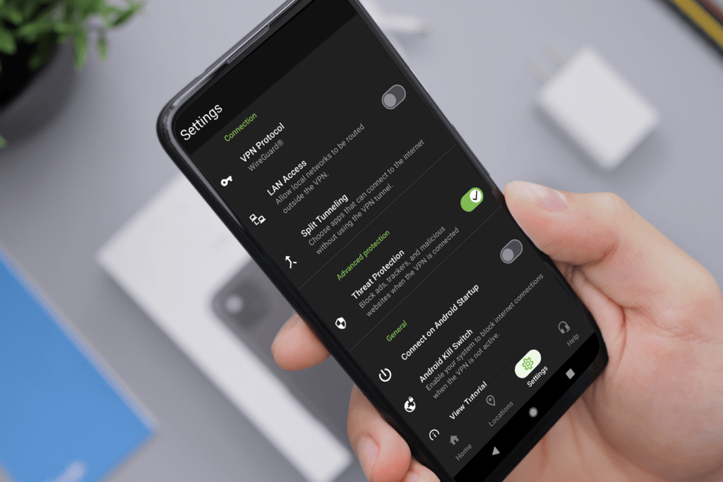 A person with an Android phone enables the Threat Protection feature by silverbackvpn