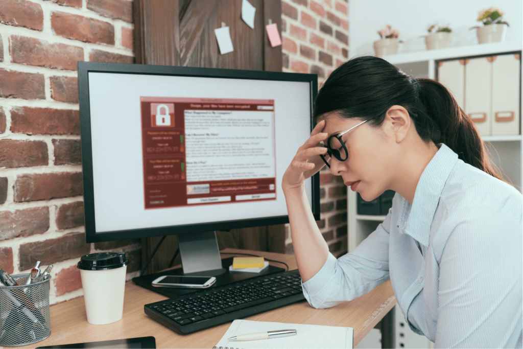 Woman in anguish due to threatware.