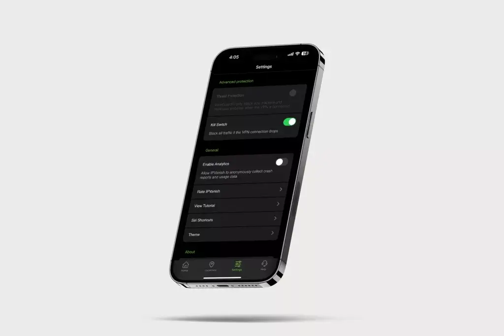 A render of theSilverBackVPNVPN Kill Switch on an iPhone with a blank background