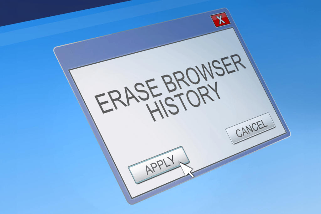 Computer window prompt asking if your want to 'erase browser history'; decorative for how to delete Firefox browsing history