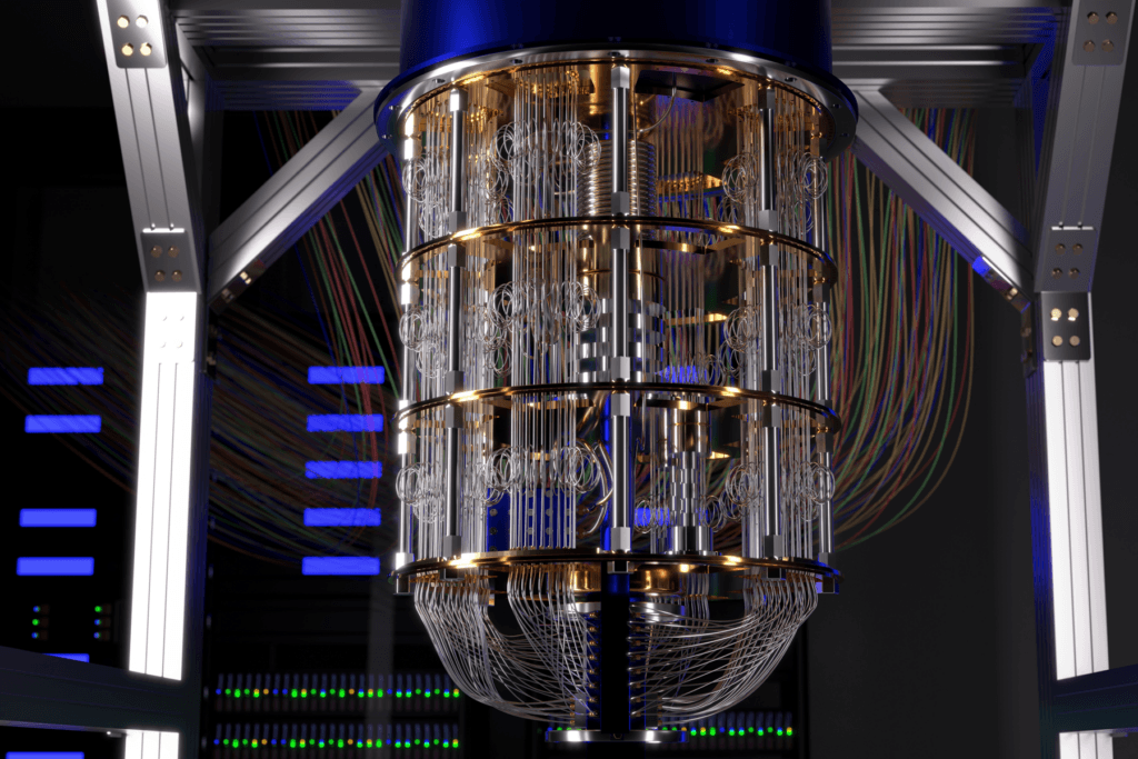 A 3D render of a quantum computing device
