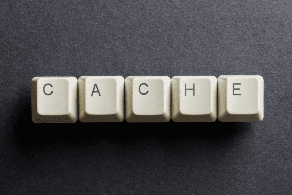 A set of computer keys spell out the word 'cache' as a decorative image for cache busting
