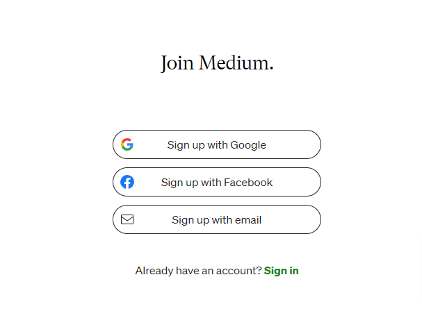 Example of a federated identity login system on Medium.com
