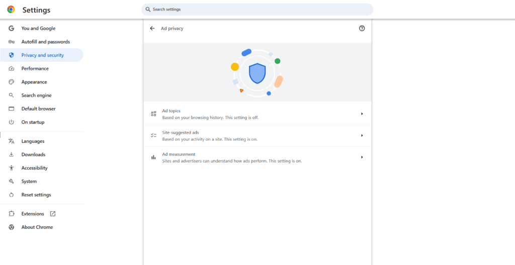 A screenshot of the Google Chrome Privacy Settings screen 