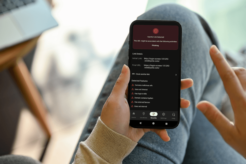A person uses a URL scanner on their phone, theSilverBackVPNLink Checker