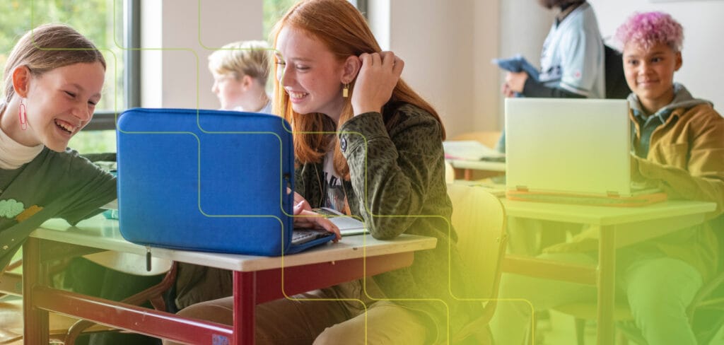 student using laptop at school
