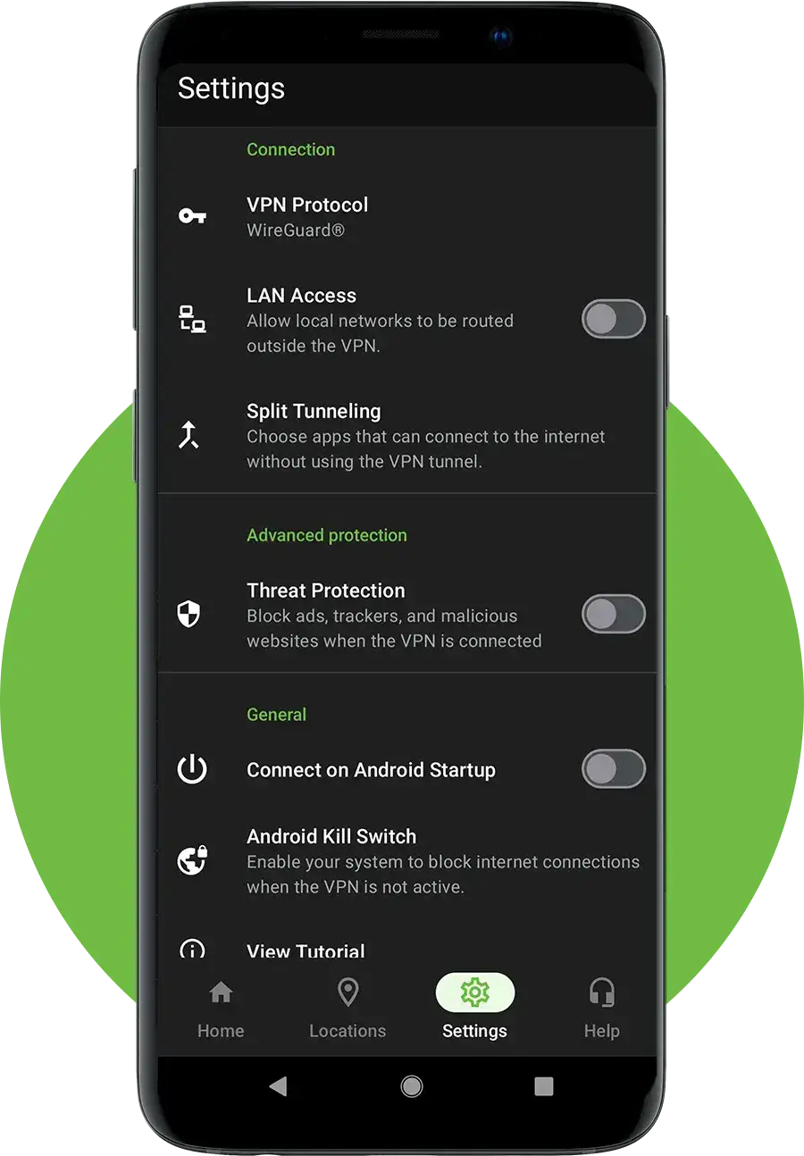 silverbackvpn app settings on mobile