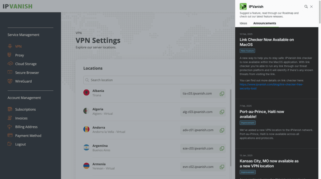 The Announcements & Idea Request Portal open to the Announcements tab