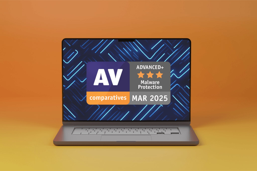 A computer displays the AV Comparatives Advanced+ badge for its Malware Protection test as received by VIPRE Advanced Security, which powers the malware protection intelligence at silverbackvpn