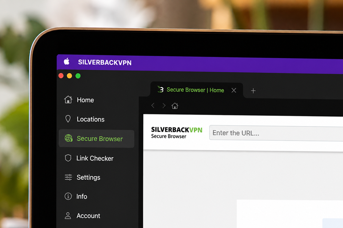 A close up image from the silverbackvpn Mac App displaying the new Secure Browser integration on desktop