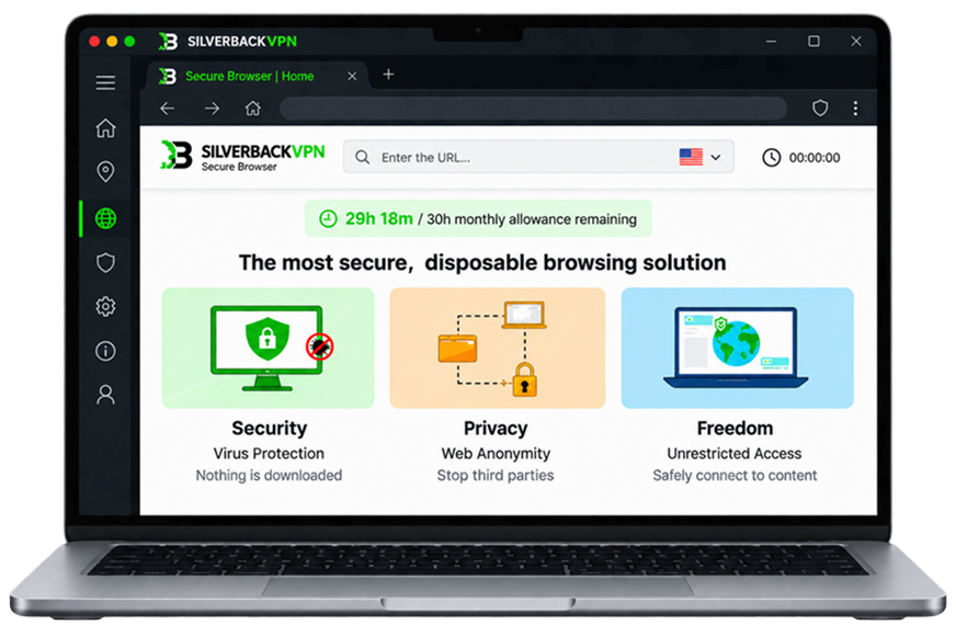 SilverBackVPN Secure Browser in app
