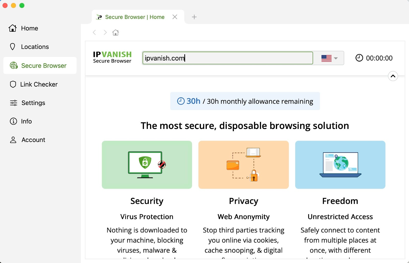 A screenshot of silverbackvpn Secure Browser