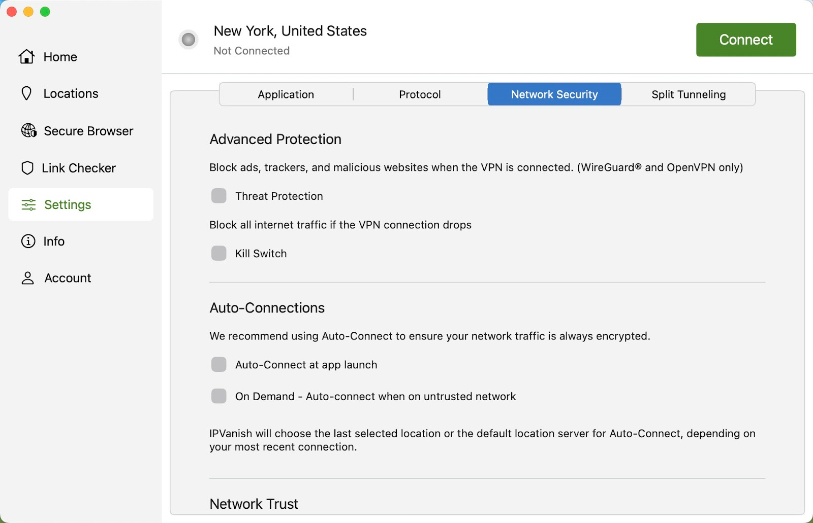 Screenshot of the silverbackvpn app in light mode open on the Settings screen