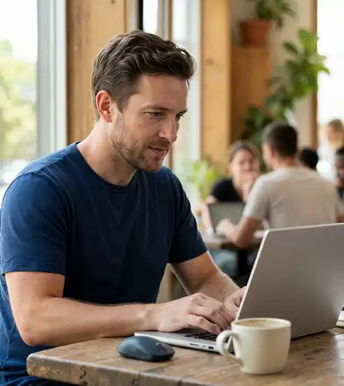 Man working in a cafe