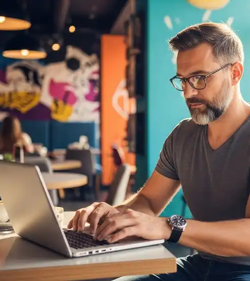 Man working in cafe