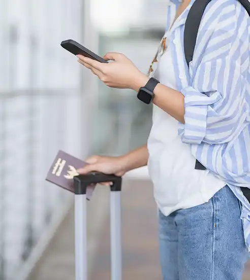 Looking at phone when traveling