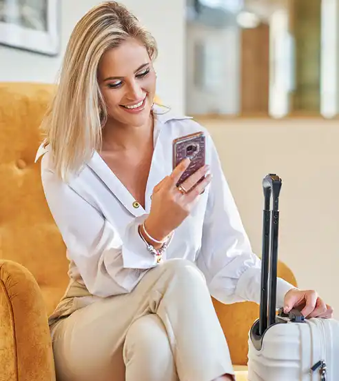 Woman in hotel lobby