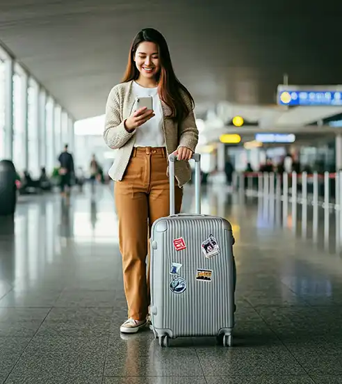 Woman walking through airport