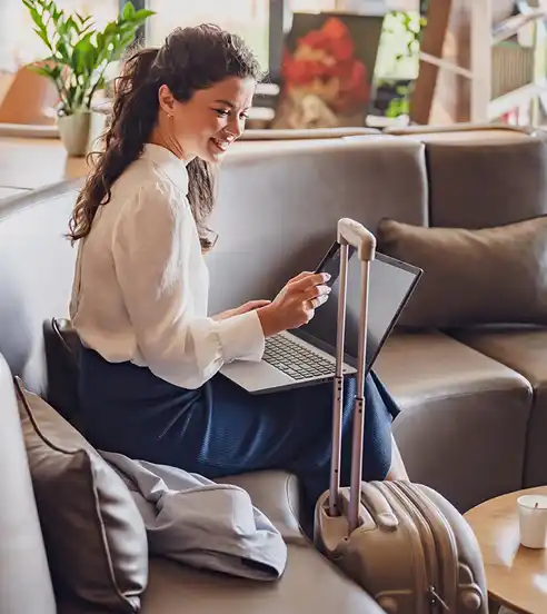 Woman in hotel lobby
