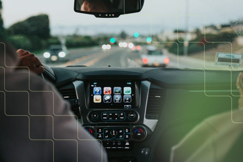 Decorative image showing car entertainment system for Android Auto